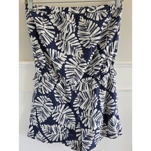 Banana Republic‎ Womens Navy White Tropical Palm Leaf Strapless Linen Romper 10